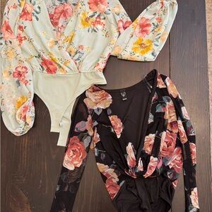 2 Floral Long Sleeve Bodysuits